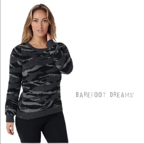 Barefoot Dreams CozyChic Camo‎ Print Fuzzy Knit Sweater Plus Size 2X Casual - Picture 2 of 7